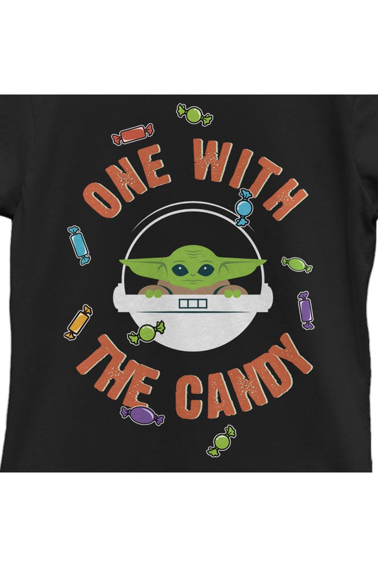 Girl's Star Wars The Mandalorian Halloween Grogu One With the Candy T-Shirt, Alternate, color, Black