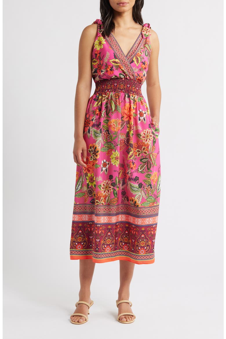 Smocked Waist Midi Sundress, Main, color, PINK MULTI