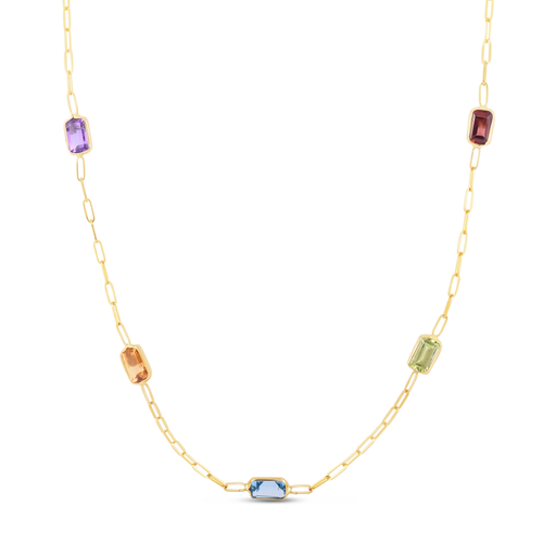 The Lovery Fine Jewelry Rainbow Gemstone Paperclip Necklace In Gold