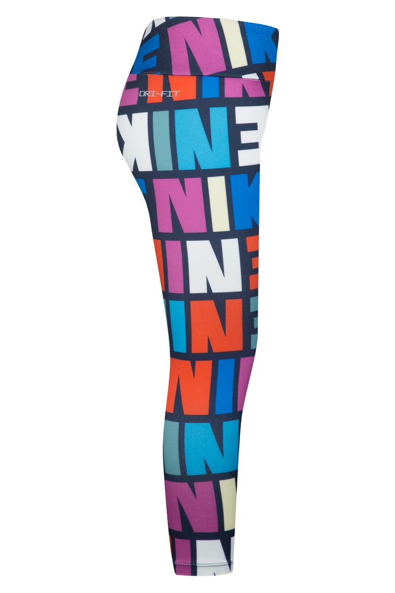 Kids' Block Logo Print Leggings, Alternate, color, OBSIDIAN