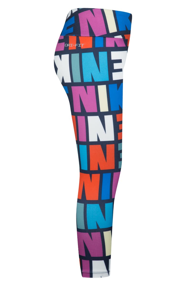 Nike Kids' Block Logo Print Leggings, Alternate, color, Obsidian