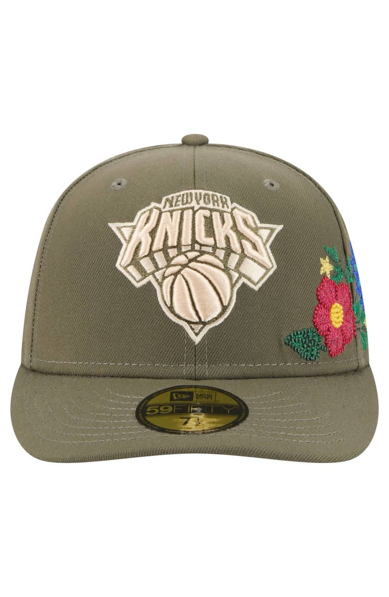 New Era Men's New Era Olive New York Knicks Tonal Florals 59FIFTY Fitted Hat, Alternate, color, Olive