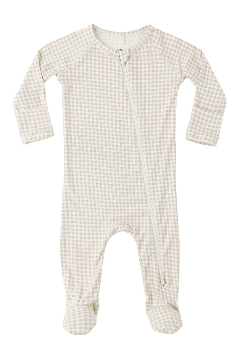 Oat Gingham Zip Footie, Main, color, IVORY