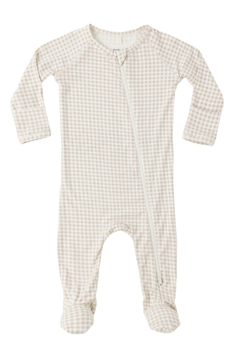 QUINCY MAE Oat Gingham Zip Footie, Main, color, Ivory