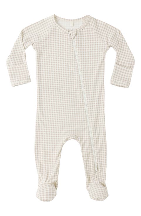 Oat Gingham Zip Footie (Baby)
