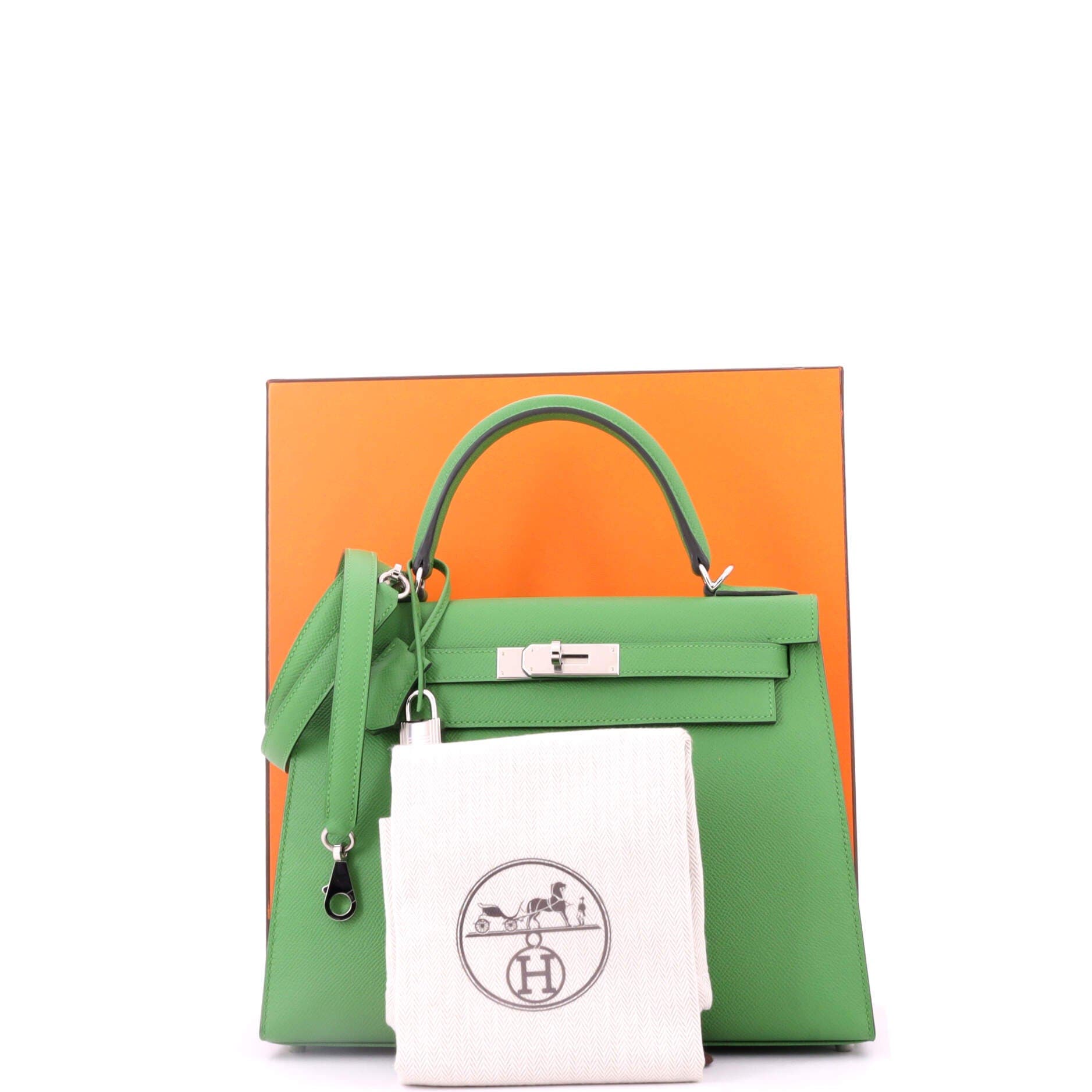 Pre-Owned Hermes Kelly Handbag Green Epsom with Palladium Hardware 28, Alternate, color, Vert Yucca