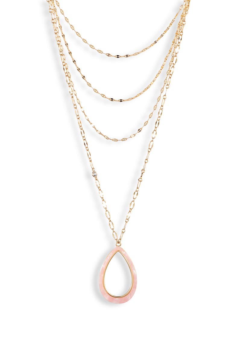 Multistrand Teardrop Pendant Necklace, Main, color, PINK