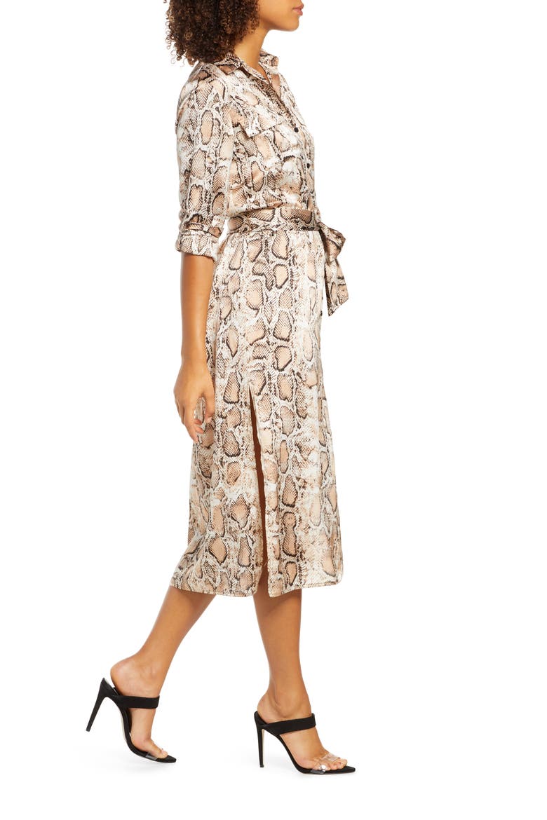 BB Dakota Python Print Long Sleeve Shirtdress, Alternate, color, SAND