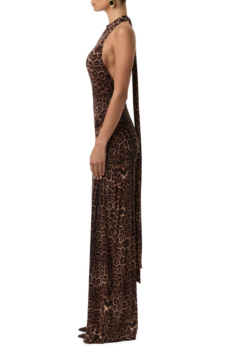 Naked Wardrobe Leopard Print Wide Leg Halter Jumpsuit, Alternate, color, Brown Leopard