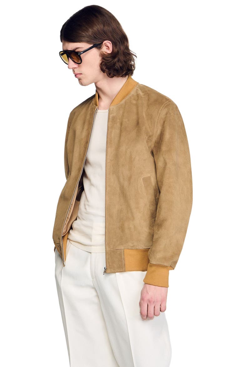 Zip-up split leather jacket, Alternate, color, Cappucino