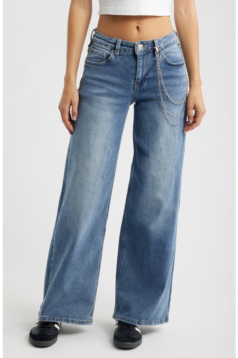 Joey Chain Detail High Waist Wide Leg Jeans, Main, color, MEDIUM BLUE