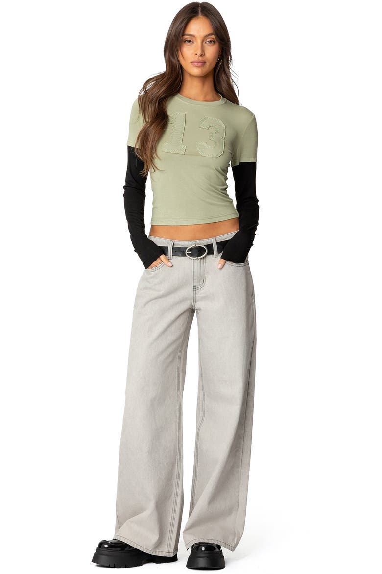 13 Appliqué Layered Look Long Sleeve T-Shirt, Alternate, color, OLIVE