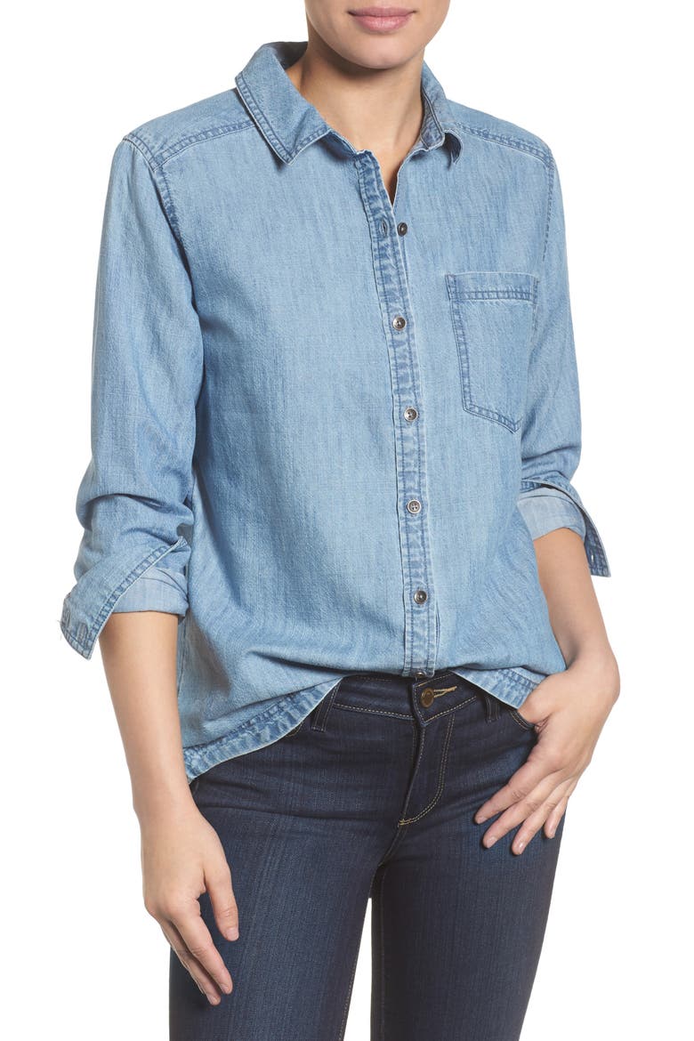 Button Front Chambray Shirt, Main, color, CHAMBRAY