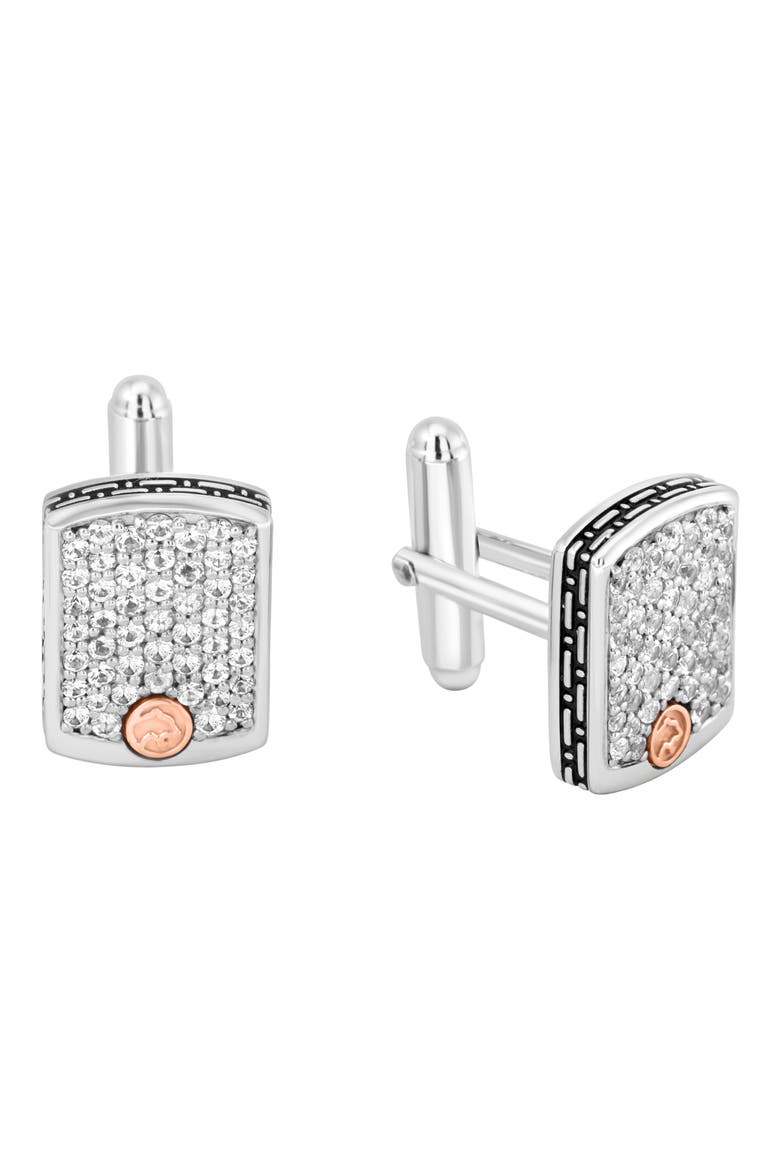 Sterling Silver & 18K Gold White Sapphire Cuff Links, Main, color, WHITE