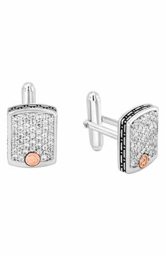 Sterling Silver & 18K Gold White Sapphire Cuff Links