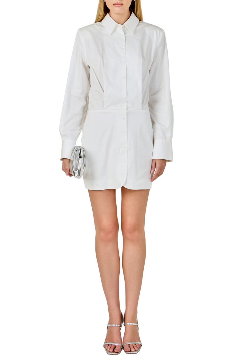 Long Sleeve Shirtdress, Main, color, WHITE