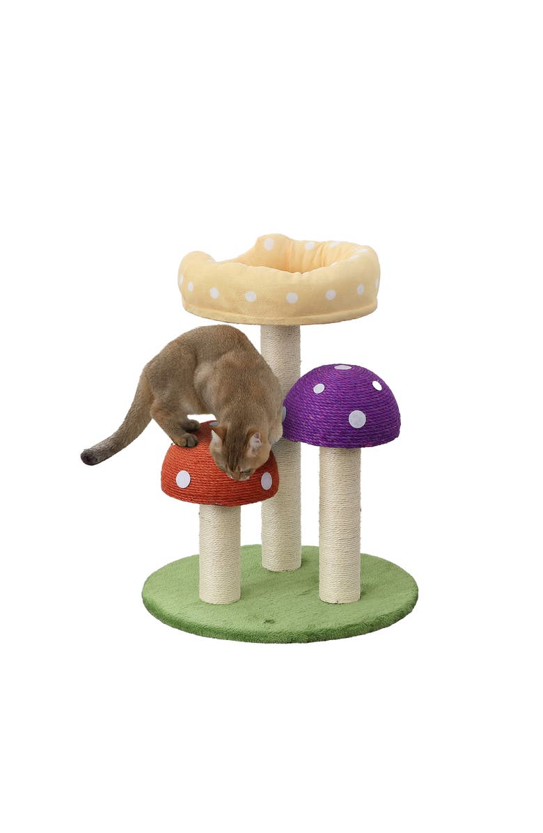 The Licker Store Pixie 22.5" 3-Tier Cottage Sisal Mushroom Cat Tree with Scratching Posts, Main, color, Multi