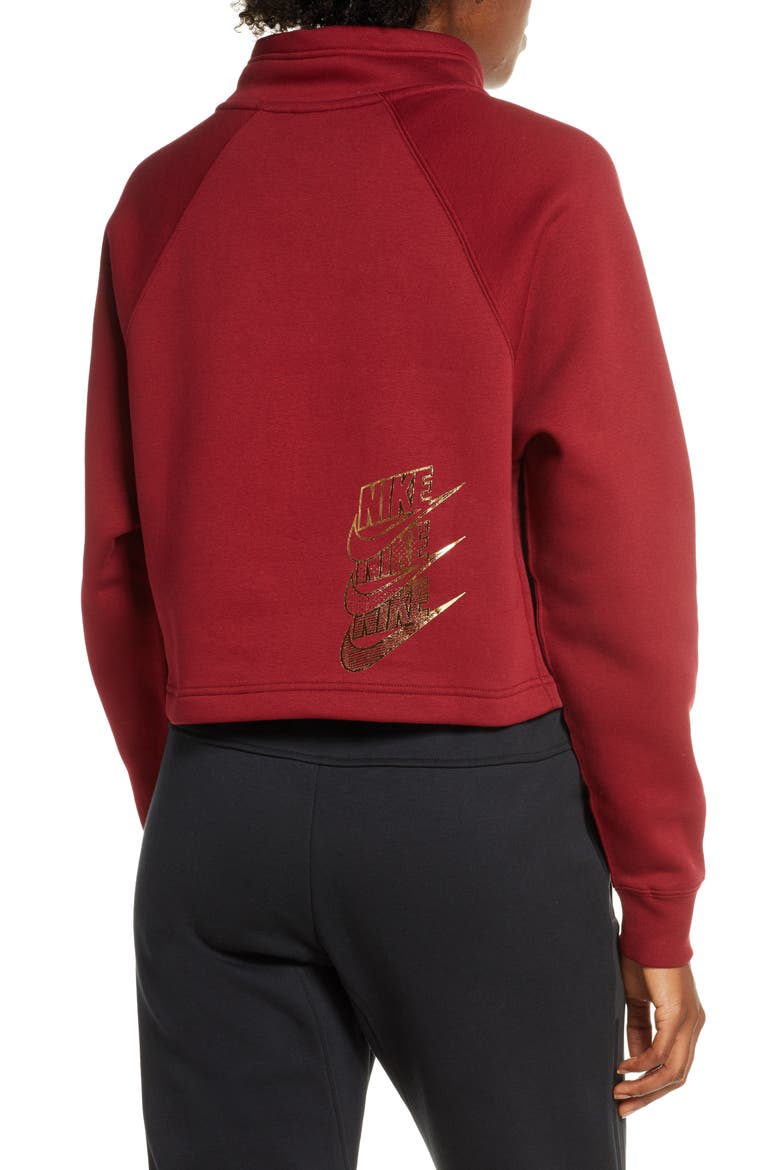 Sportswear Shine Quarter Zip Crop Pullover, Alternate, color, TEAM RED/ METALLIC GOLD