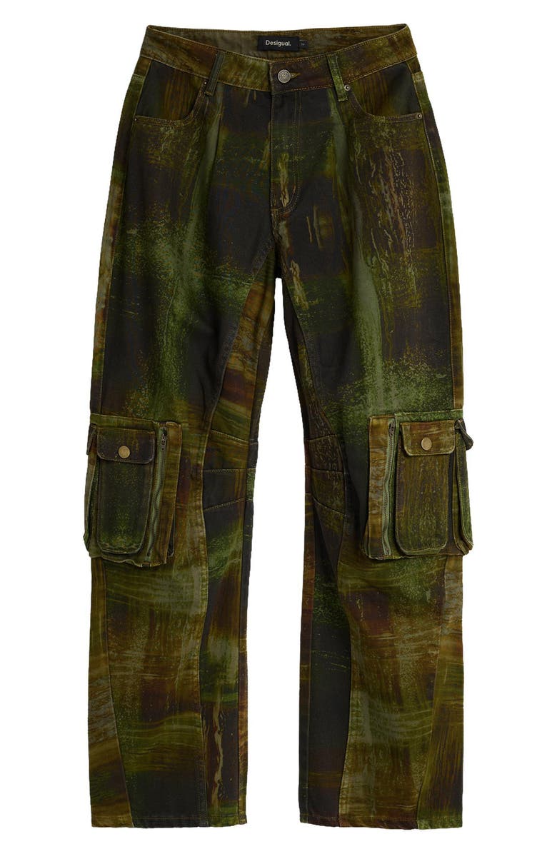Desigual Print Cotton Cargo Pants, Alternate, color, Green