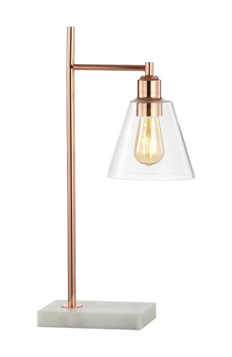 Lorena 22.25" Modern Glam Metal/Marble LED Table Lamp, Copper