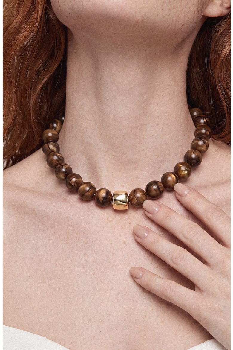 Chunky Reconstituted Stone Bead Necklace, Alternate, color, TIGERS EYE