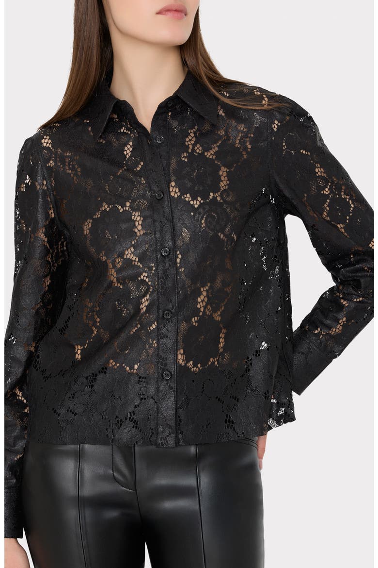Arlo Textured Lace Button-Up Shirt, Alternate, color, BLACK