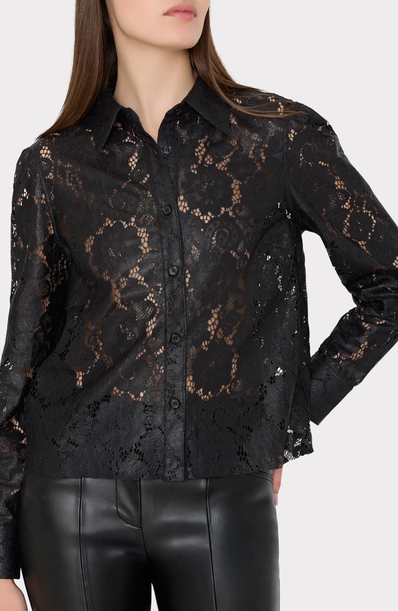 Milly Arlo Textured Lace Button-Up Shirt, Alternate, color, Black