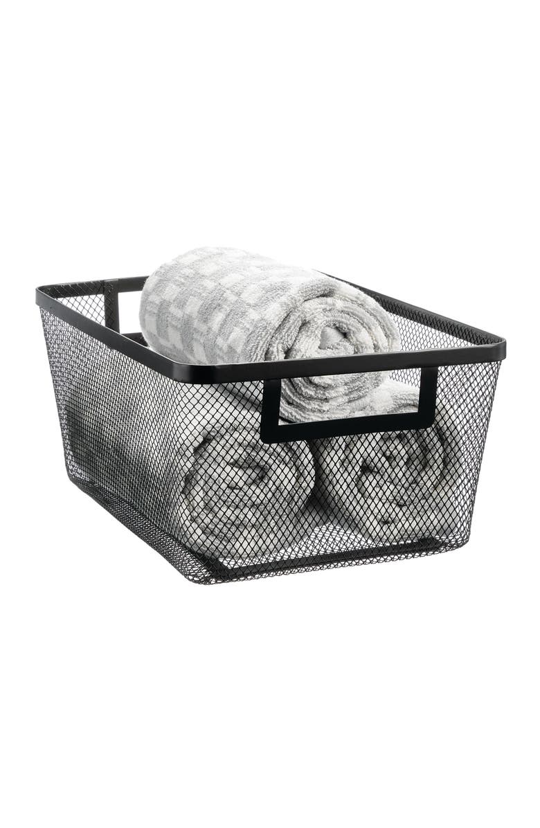 mDesign Metal Mesh Pantry Basket with Handles - Set of 2 - Matte Black, Alternate, color, Matte Black