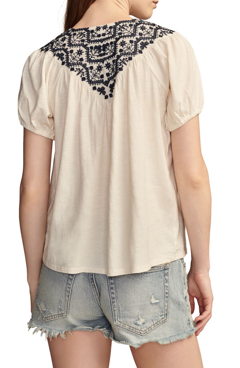 Lucky Brand Embroidered Split Neck Top, Alternate, color,