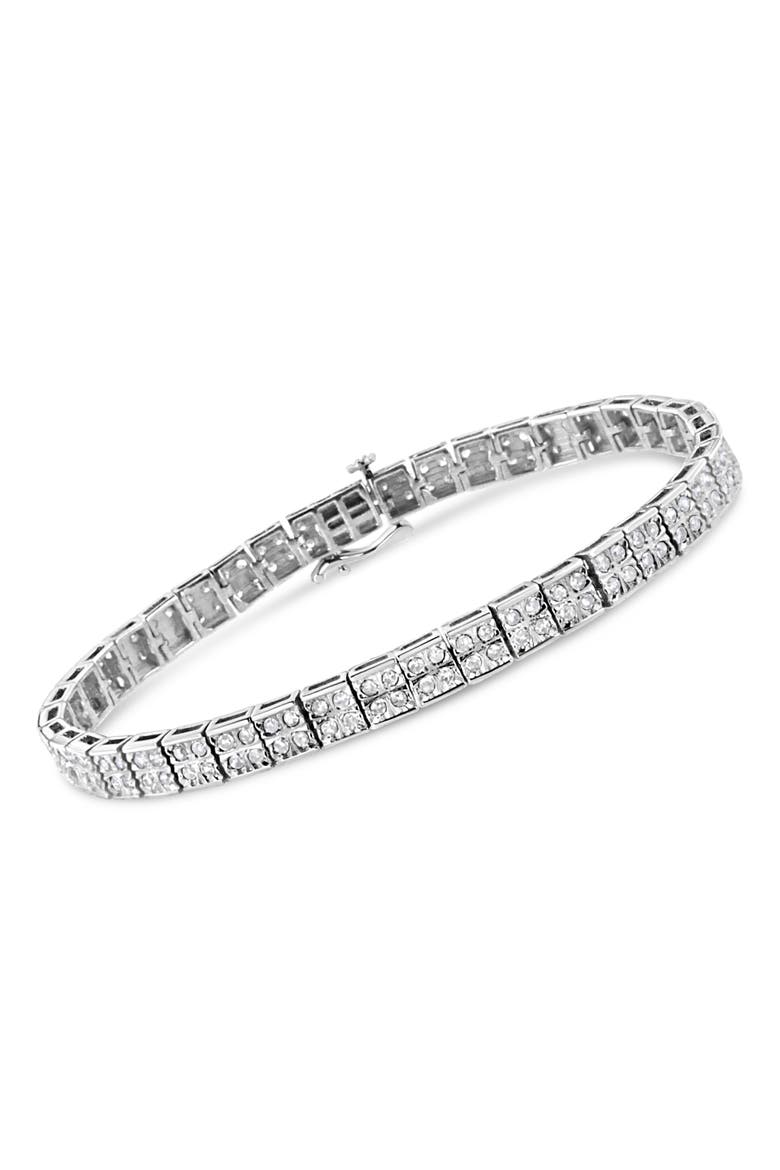 Silver 2 Cttw Prong Set Round-Cut Diamond 4 Stone Box Link Bracelet, Alternate, color, White