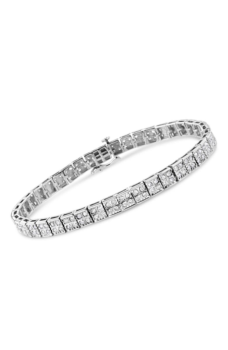 Haus of Brilliance Silver 2 Cttw Prong Set Round-Cut Diamond 4 Stone Box Link Bracelet, Alternate, color, White