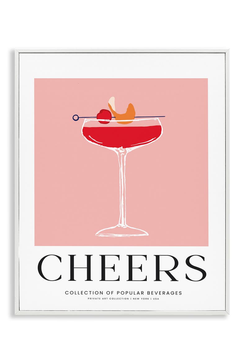 Cheers Cocktail Framed Art Print, Main, color, PINK