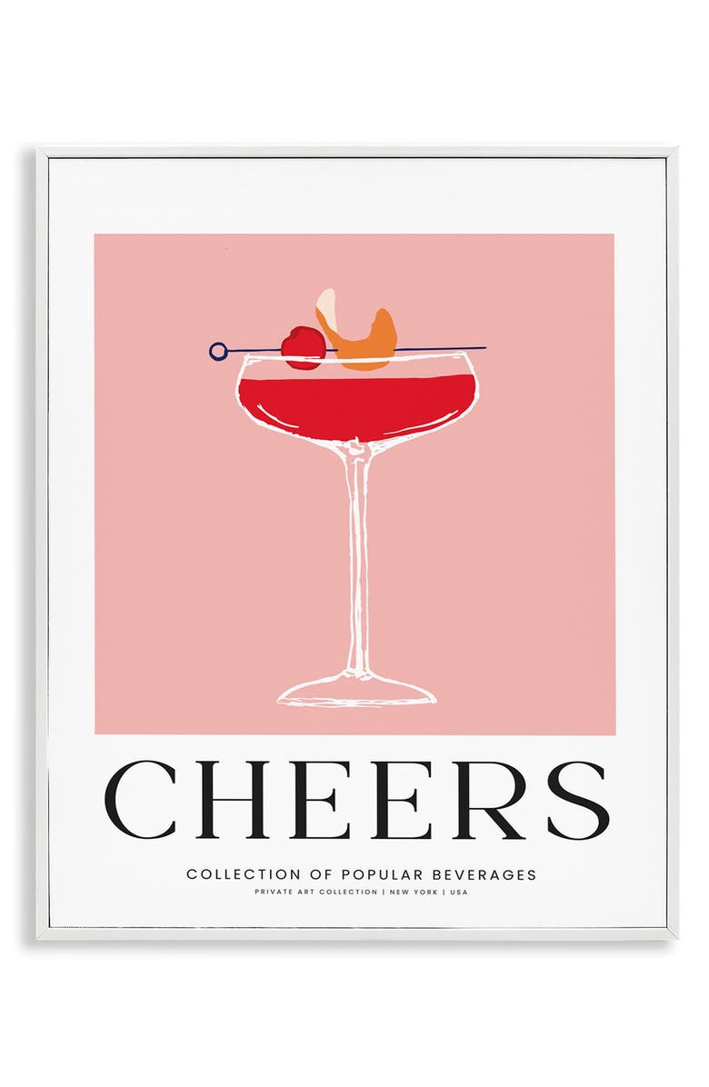 Stupell Industries Cheers Cocktail Framed Art Print, Main, color, Pink