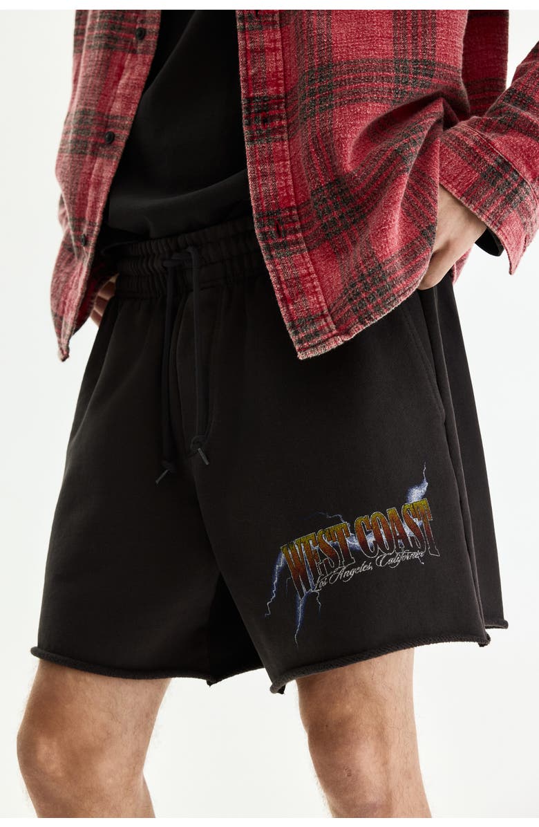 H&M Relaxed Fit Printed Sweatshorts, Alternate, color, Black/West Coast