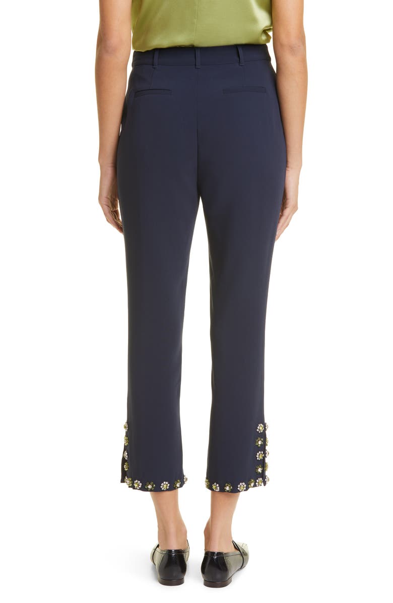 Cinq à Sept Beaded Rhinestone Floral Crop Pants, Alternate, color, Navy