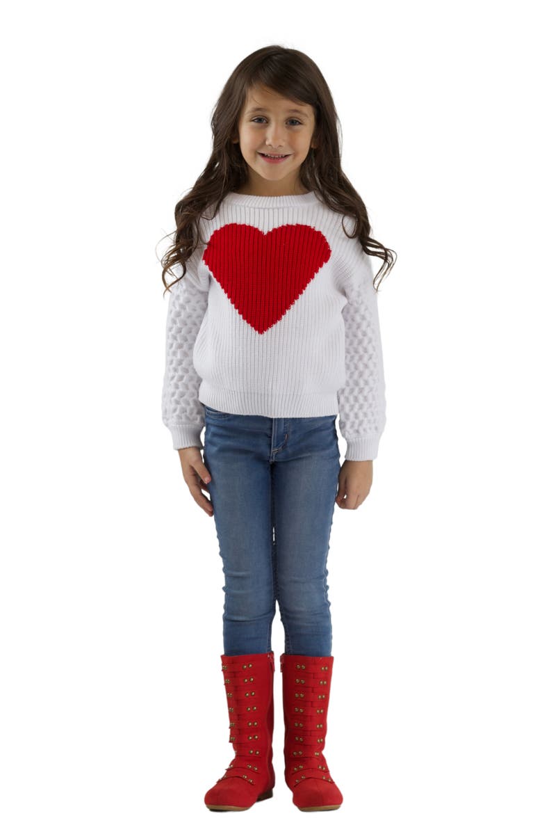 Mia Belle Girls Girls All My Love Heart Sweater, Main, color, White