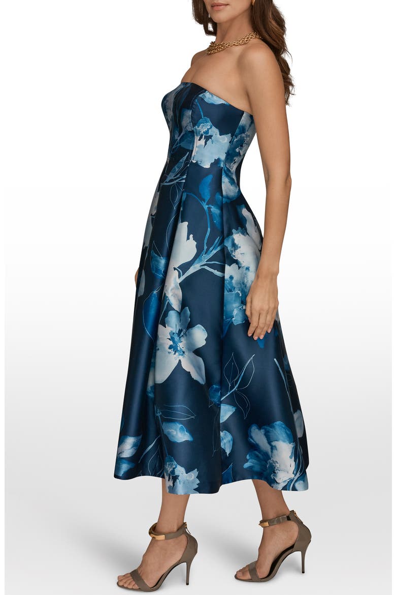 Floral Print Fit & Flare Party Dress, Alternate, color, NIGHTFALL/ WASHED INDIGO MULTI