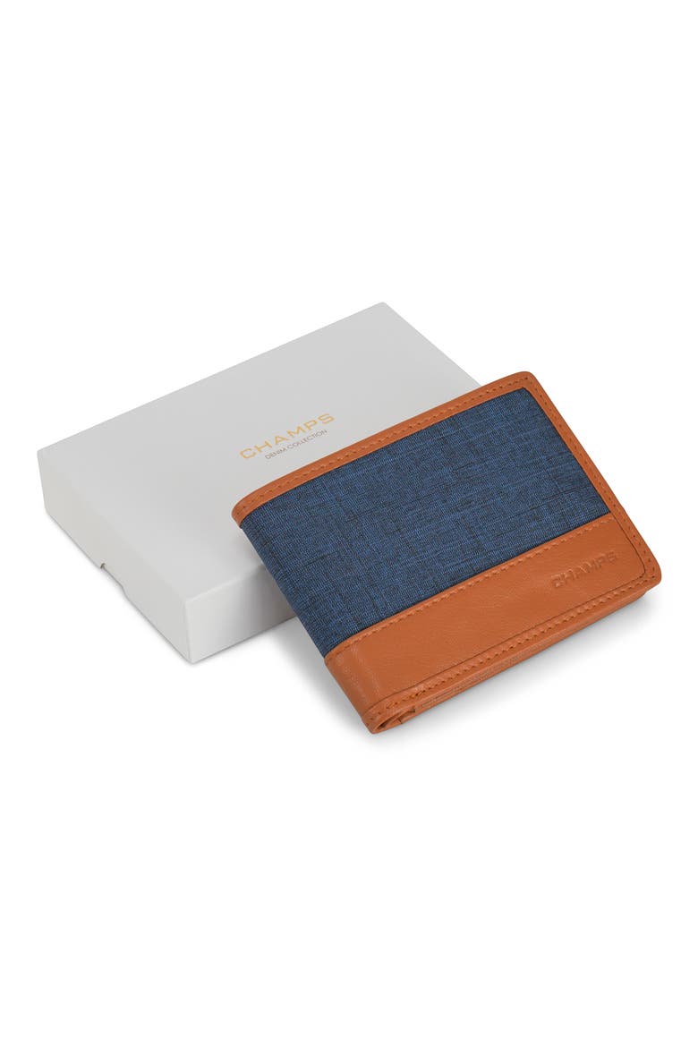 Denim Center Wing Bifold Wallet, Alternate, color, TAN/BLUE