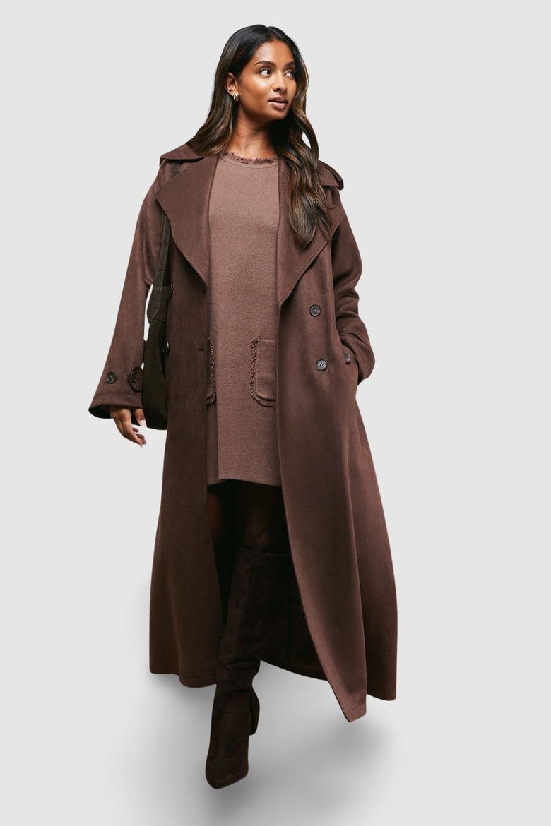 Cuff Detail Belted Coat, Main, color, Chocolate