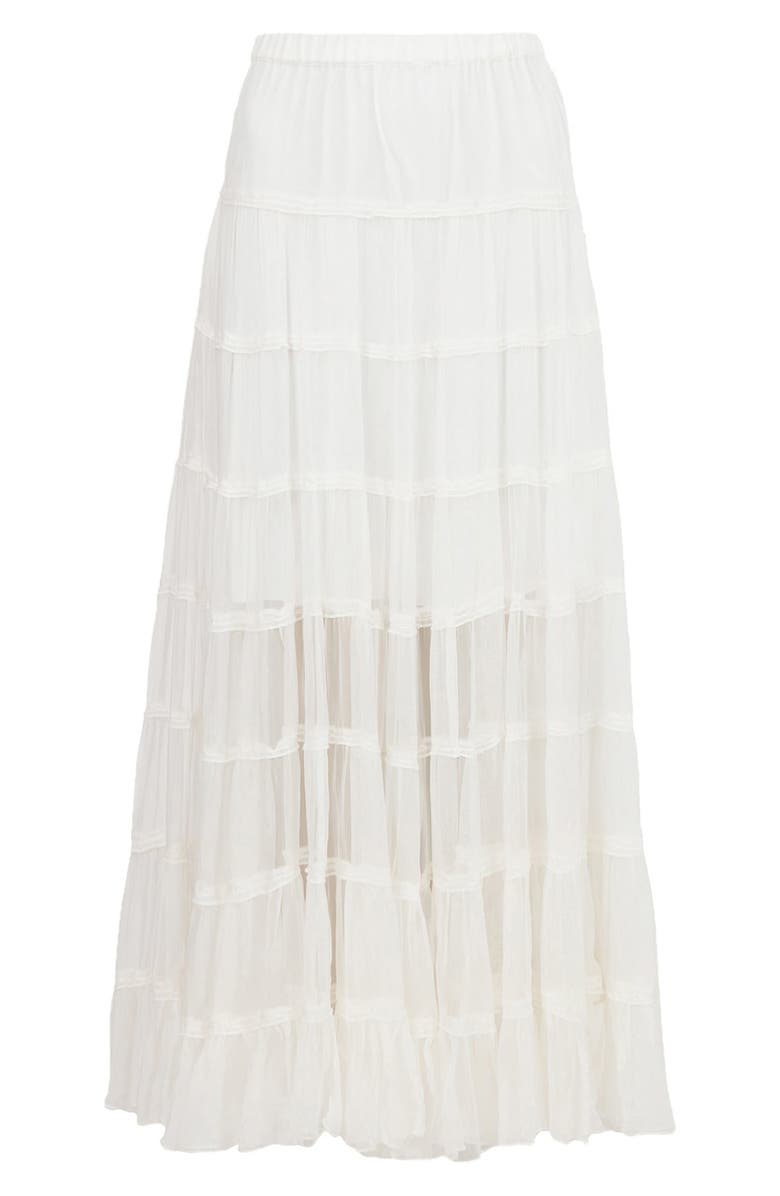 AllSaints Eva Tiered Midi Skirt, Alternate, color, Chalk White