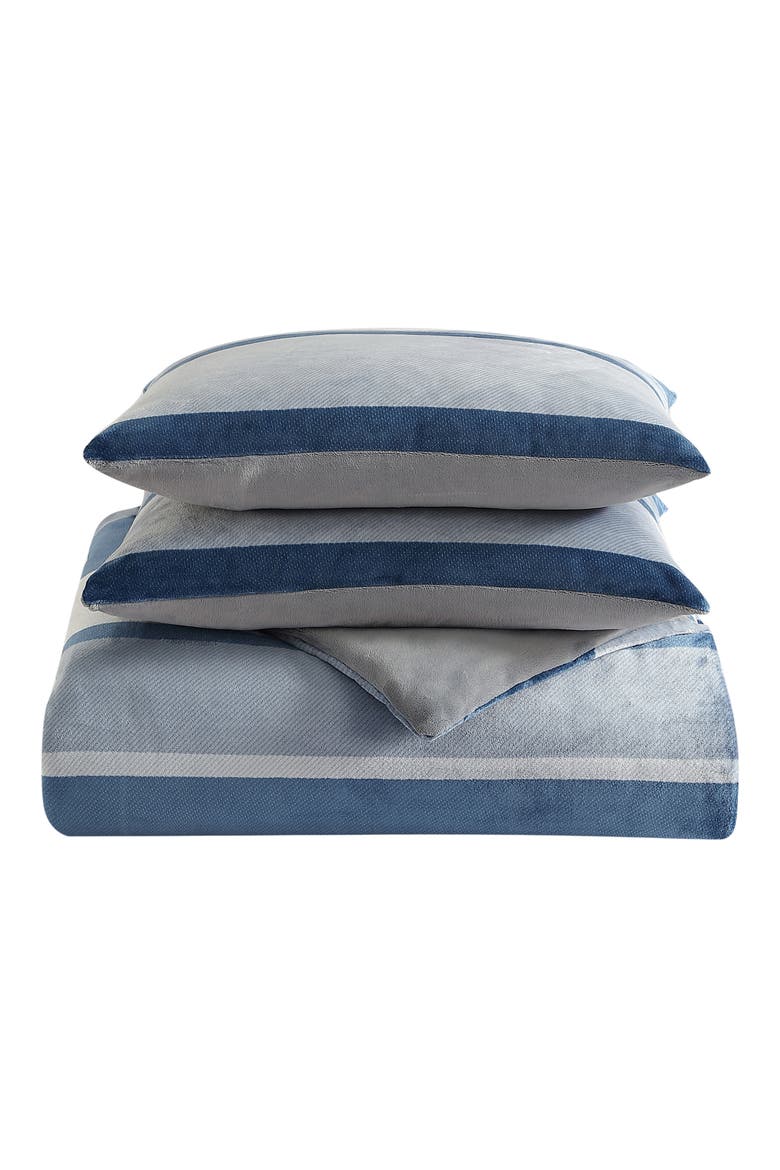 Linden Stripe Plush Comforter Set, Main, color, NAVY