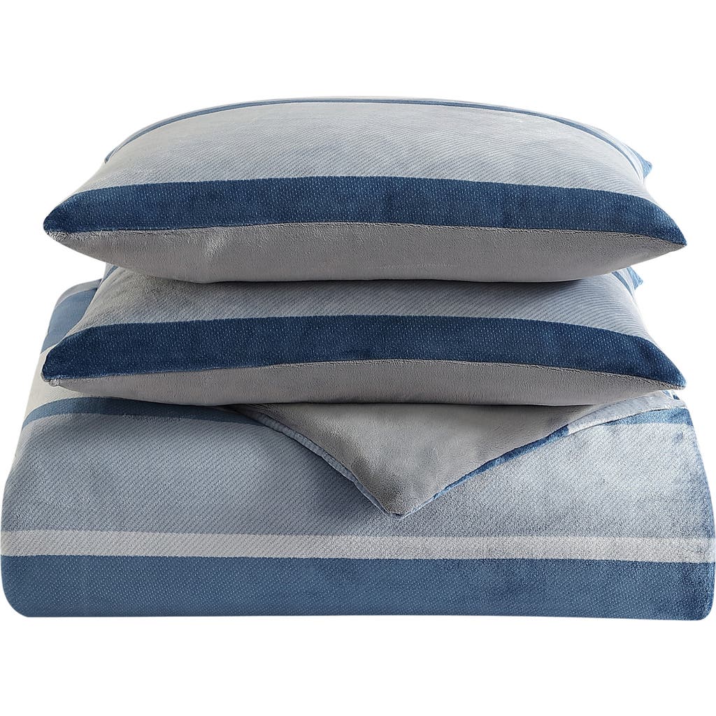 Nautica Linden Stripe Plush Comforter Set In Navy