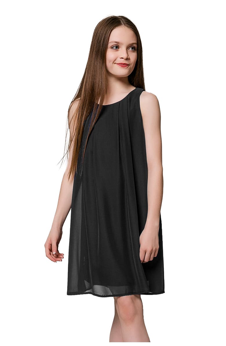 Un Deux Trois Chiffon Shift Dress, Main, color, Black