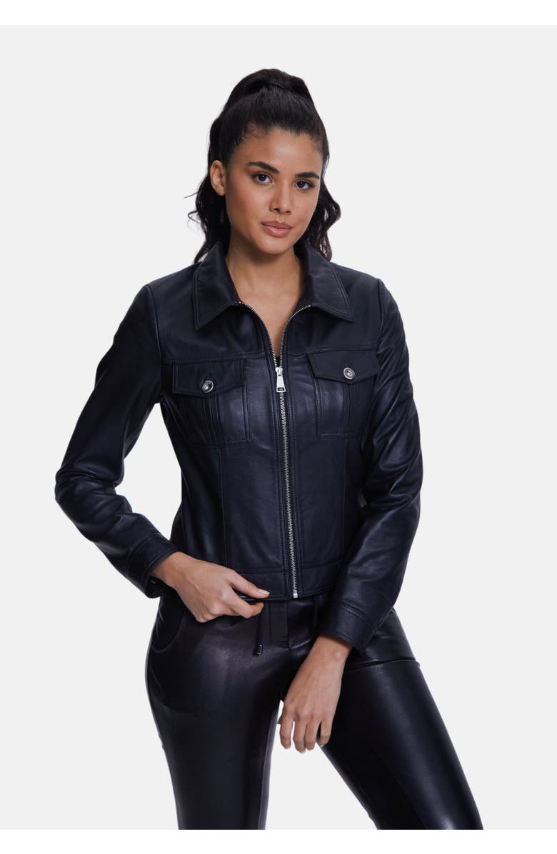 Furniq UK Cressida Leather Jacket, Alternate, color, Black Nappa