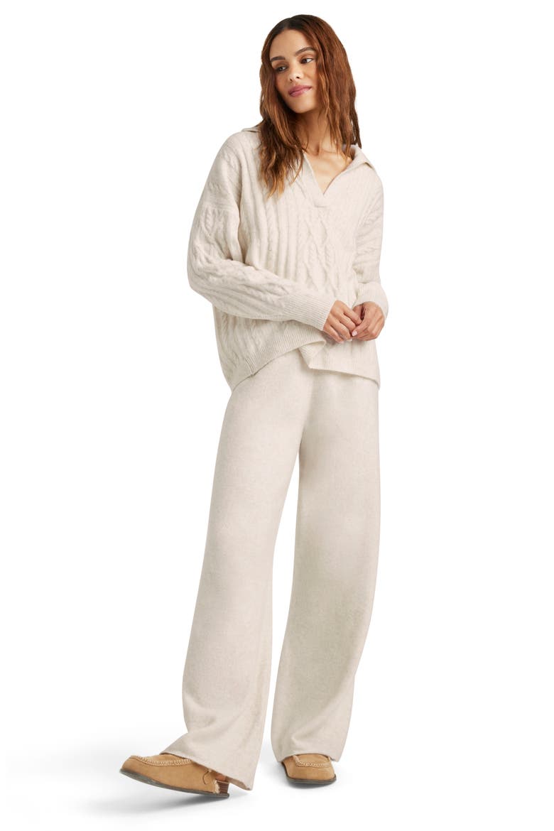 Stassi Cable Polo Sweater, Alternate, color, OAT HEATHER