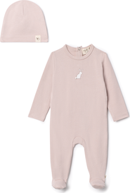Bebe Bella Girl Bunny Print Modal Jersey Romper with Matching Hat