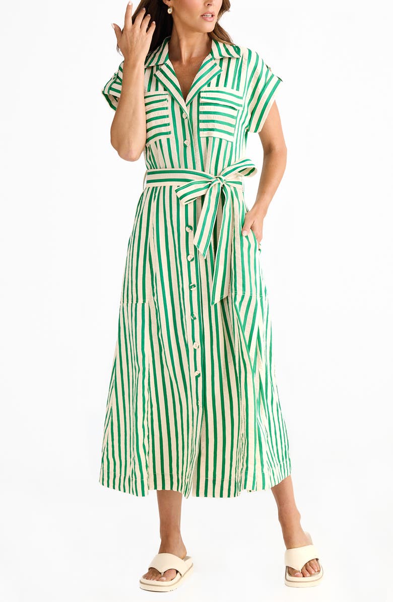 Brave+True Portia Stripe Maxi Shirtdress, Alternate, color, Jade Stripe