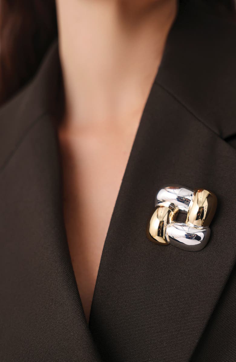 JENNY BIRD Woven Square Brooch, Alternate, color, Two-Tone