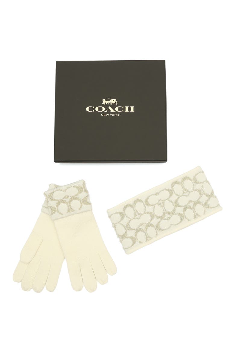 Signature C Metallic Headband & Gloves Set, Alternate, color, CHALK