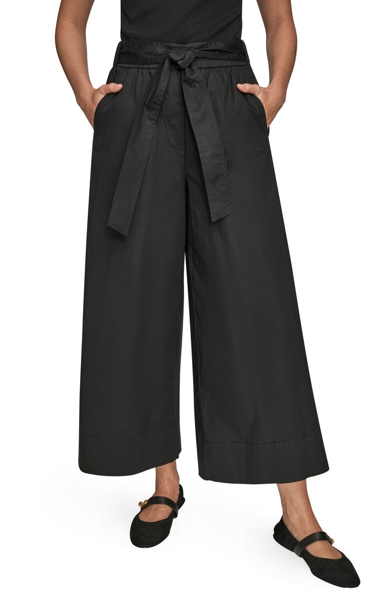 Donna Karan New York Mid Rise Wide Leg Crop Stretch Cotton Pants, Main, color, Black